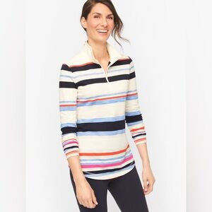 Talbots Cool Stripe Mock Neck Half Zip Pullover - Size Large PETITE